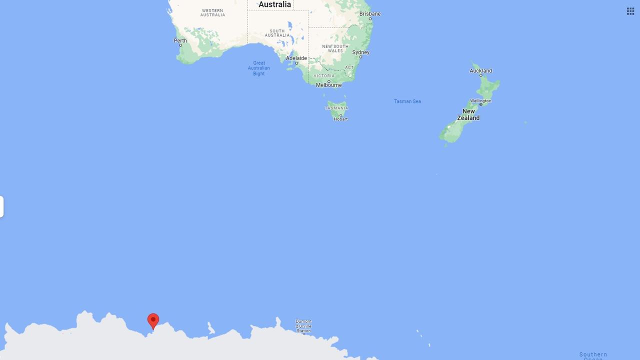 The stranded Aussie is unwell at the Casey Research Station, about 3800km south of Perth. Picture: Google