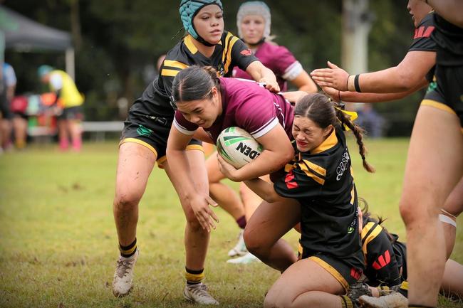 Kiera Rangi is tackled. Picture credit: Nashyspix.