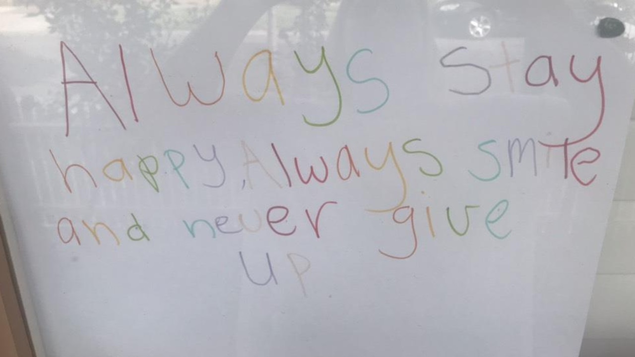 A cheery, rainbow-coloured message in a window in a Melbourne suburb this week. Picture: supplied