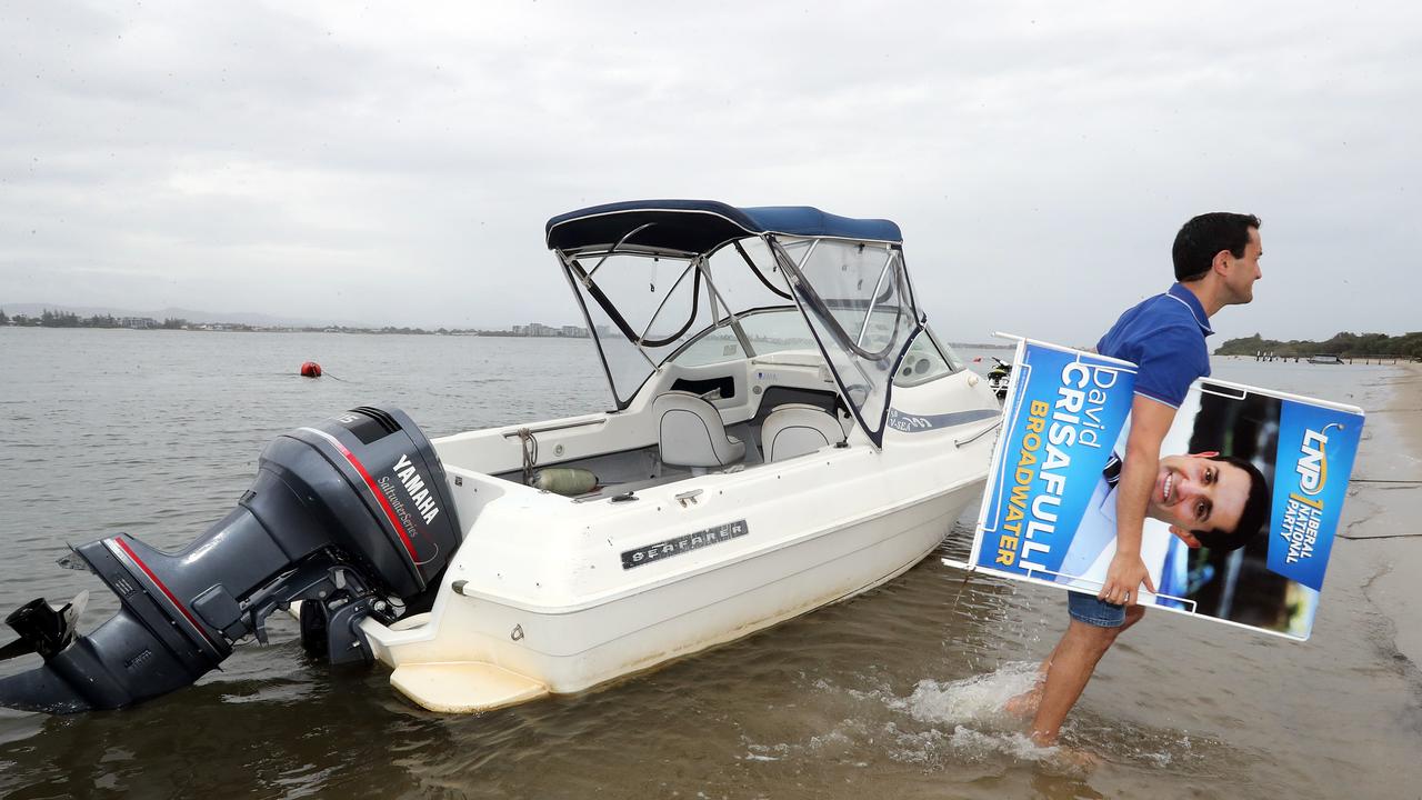 David Crisafulli is the MP for Broadwater - here he was getting a jump on election campaigning by hopping on a boat and heading over to South Straddie to doorknock the 12 residents who live there. Photo by Richard Gosling.