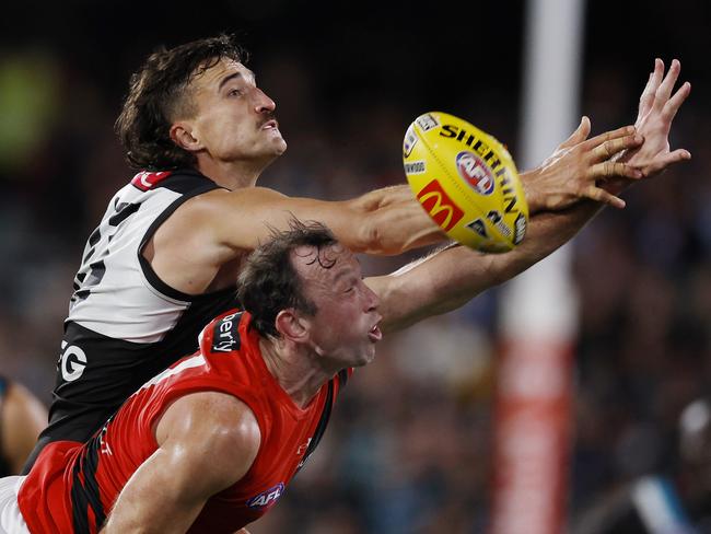 The Essendon midfield was poor last week and it started with the ruck battle. Picture: Michael Klein