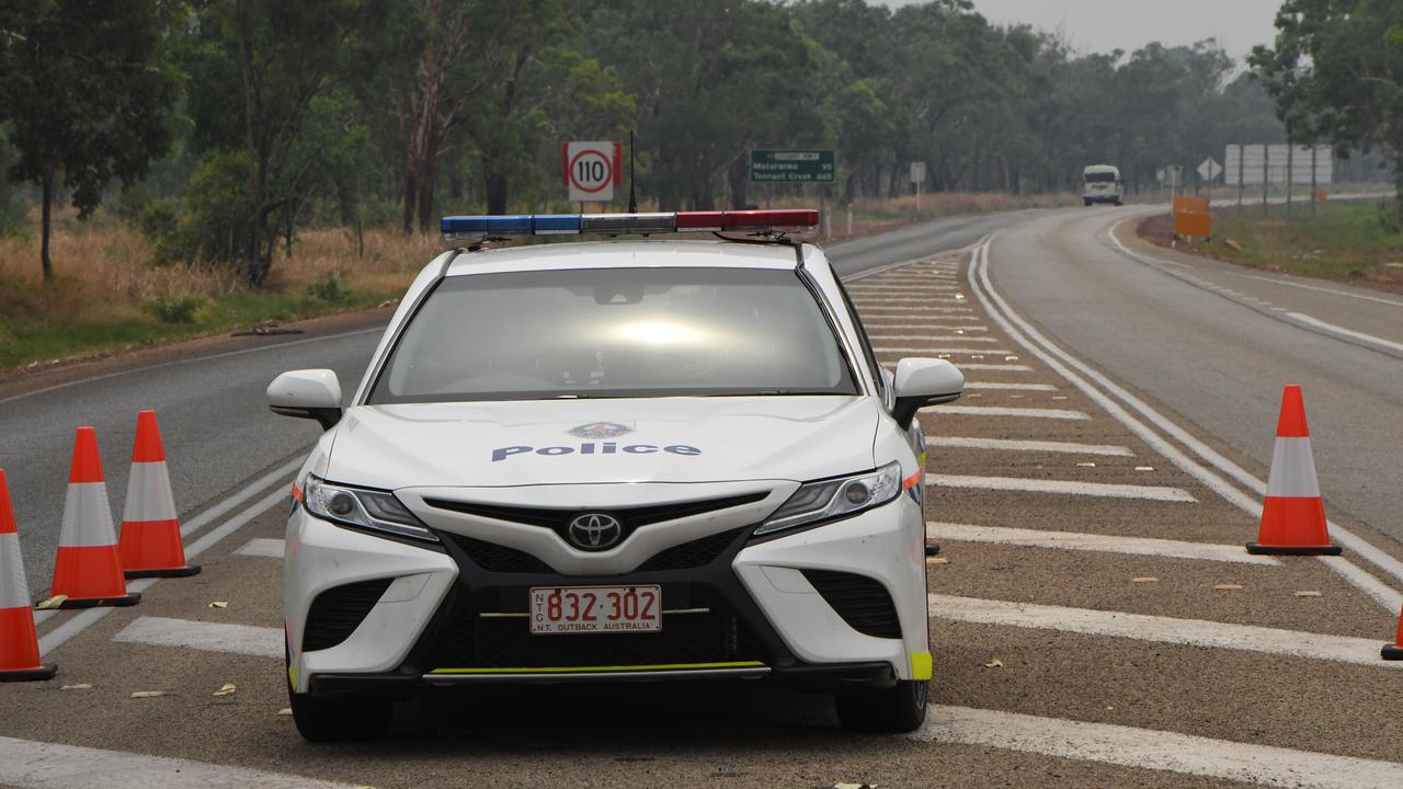 NT Police at the southern border control point in Katherine. Picture: Amanda Parkinson