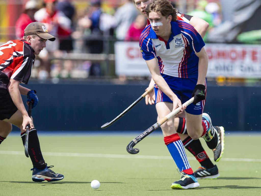 Tom Campbell of Rangeville against Past High in J1 boys grand final hockey at Clyde Park, Saturday, September 10, 2022. Picture: Kevin Farmer