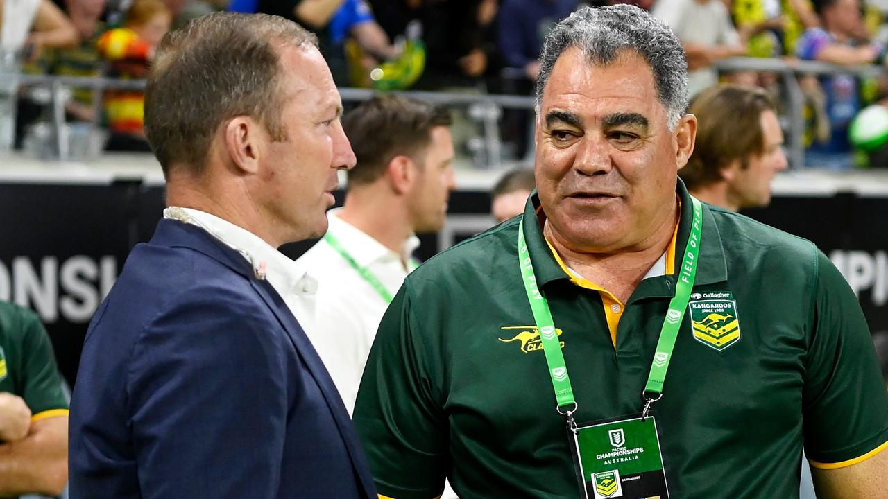 Mal Meninga has emerged as the favourite to coach the Rabbitohs for the rest of the season if Jason Demetriou is sacked. Picture: Ian Hitchcock/Getty Images