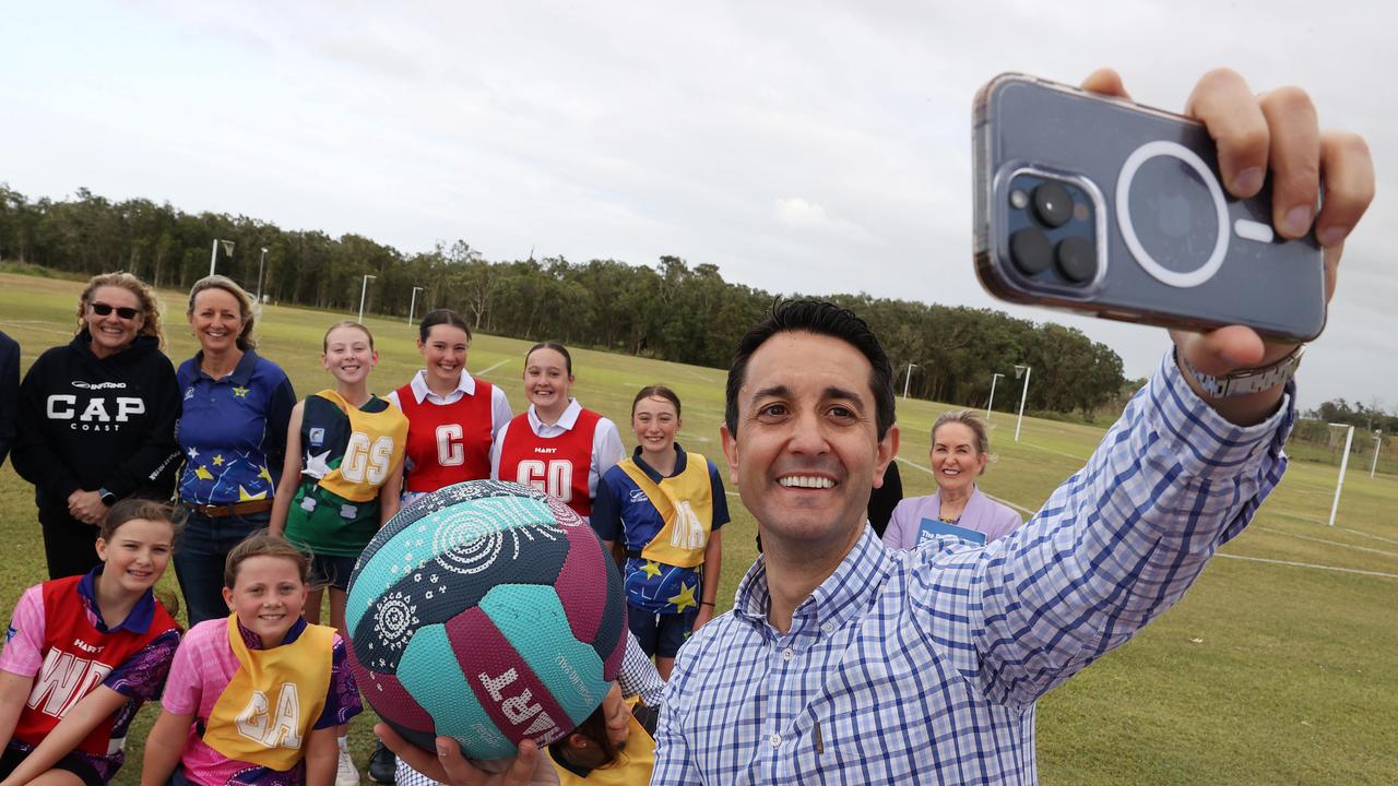 Leader of the Opposition David Crisafulli takes advantage of a photo op at Barmaryee, near Yeppoon. Picture: Liam Kidston.