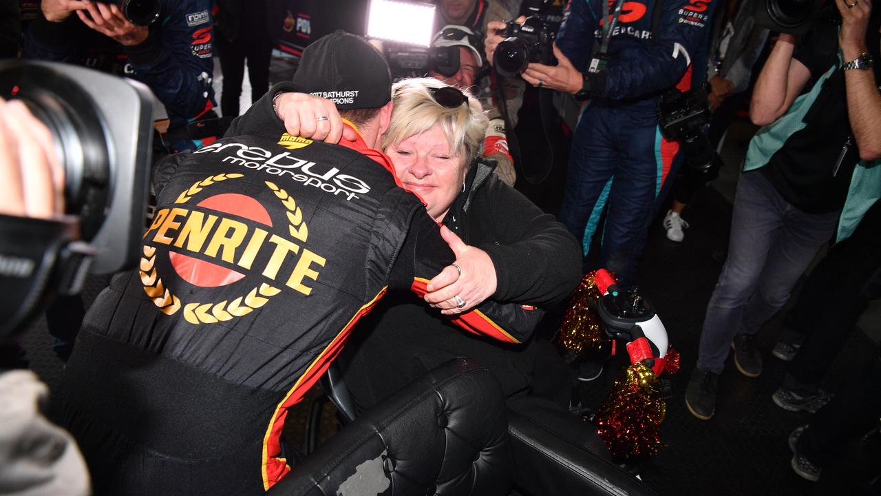 David Reynolds and Betty Klimenko celebrate victory in the Top Ten Shootout during the Bathurs 1000. Picture: AAP