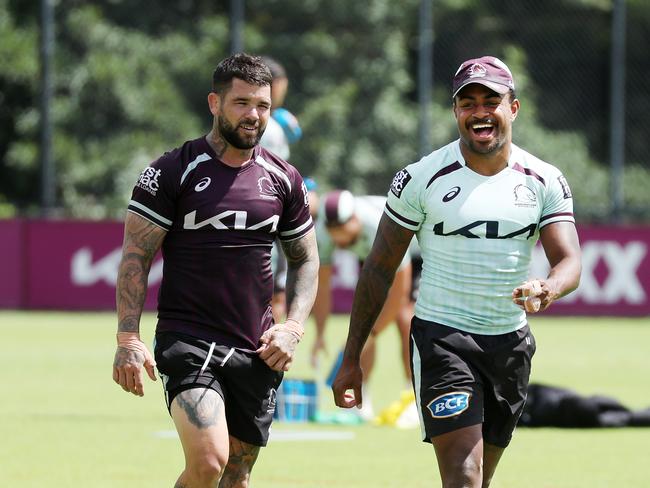 Adam Reynolds and Ezra Mam, Brisbane Broncos training, Red Hill. Picture: Liam Kidston
