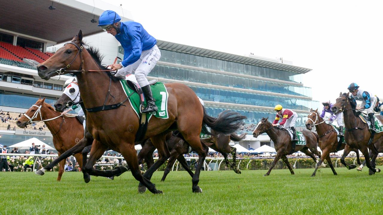 Colette and Damien Oliver combine to win the Group 1 Empire Rose Stakes at Flemington. Picture: Getty Images