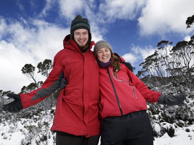 Hagan Brightman and Madeline Watts took a break from uni exams to head up Mt Wellington to enjoy the snow.