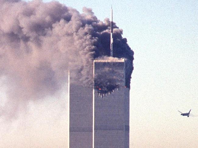 One of the hijacked commercial planes approaching the World Trade Center shortly before crashing into the landmark skyscraper. Picture: Seth McAllister