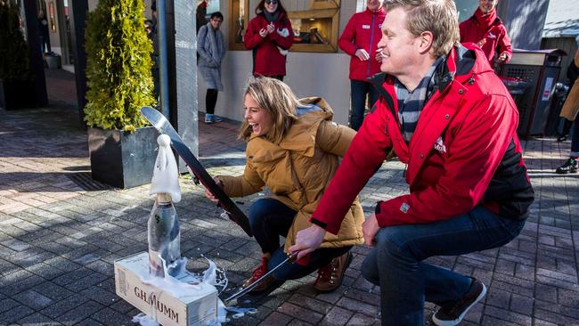 Torah Bright popping off The G.H. Mumm celebrations at the long lunch. Picture: Thredbo Resort