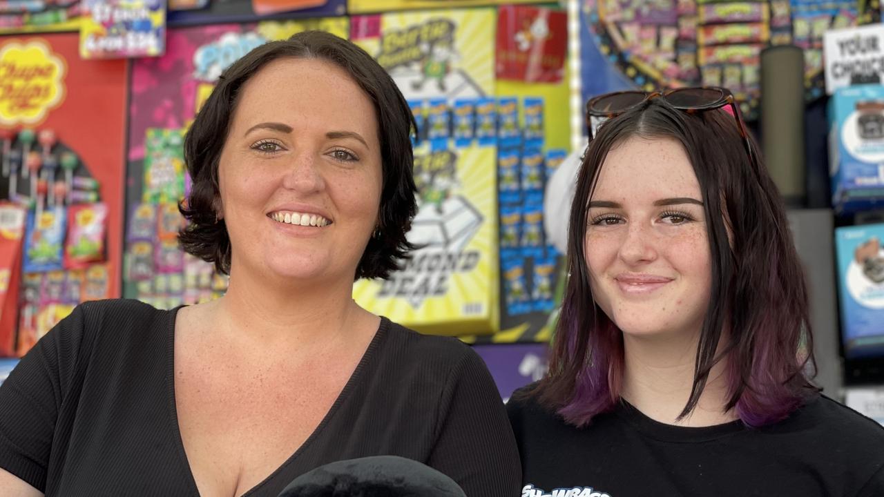 Laura Knight and Lilly Zoubakin enjoy People's Day at the 2024 Gympie Show.