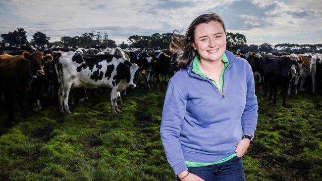 Meg Kenna on her family’s Glenormiston North farm. Picture: Nicole Cleary