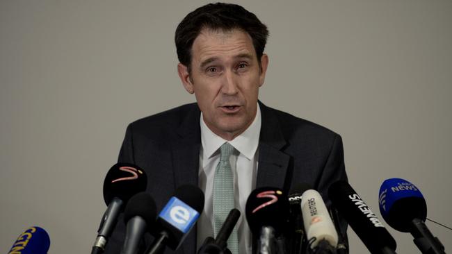 James Sutherland at a media conference in South Africa to announce initial findings of the probe into the ball tampering controversy.