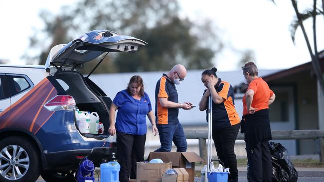 Cleaners at Parklands Christian College which is linked to the two teenage women who travelled to Victoria. Picture: Tara Croser.