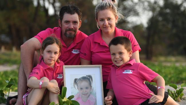 Ash and Sally Lawrence with their children Rhainer and Navaro remembering their sister Skylar four years after she died from meningococcal disease. Picture: Amanda Parkinson