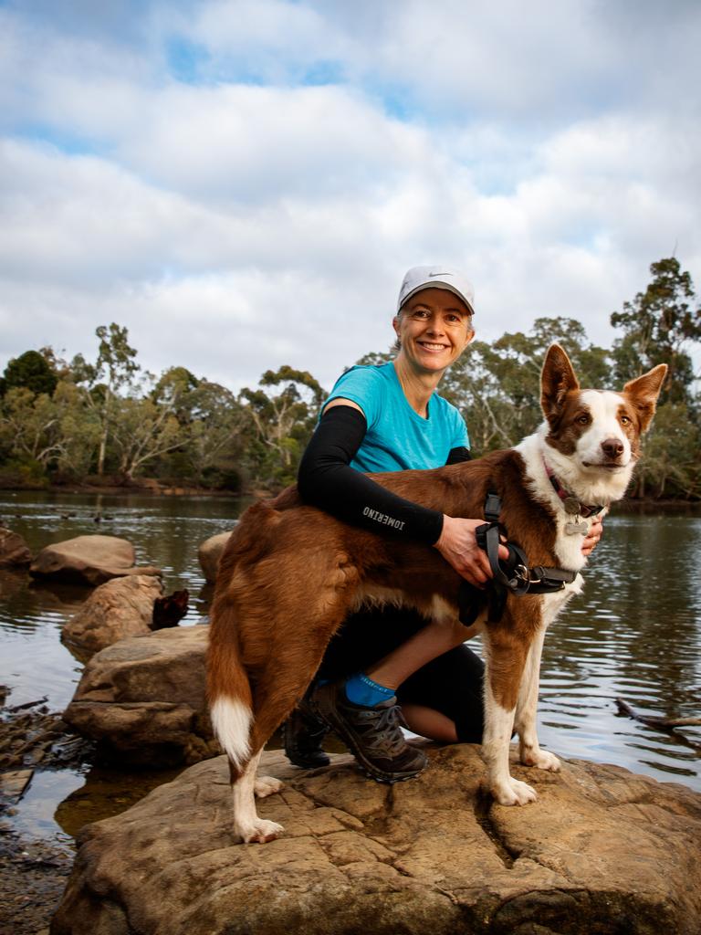 Prof Spurrier with her dog Daisy at Belair National Park. Picture MATT TURNER.