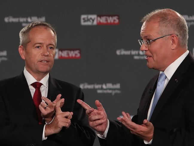 NEWS2019ELECTION 3/5/2019. DAY 23Leader of the Opposition Bill Shorten and Prime Minister Scott Morrison during the Sky News/Courier-Mail People's Forum debate in Brisbane. May 3, 2019. Picture: Kym Smith/News Corp Australia