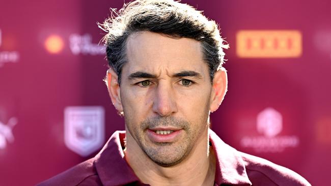 BRISBANE, AUSTRALIA - MAY 22: Queensland State of Origin Coach Billy Slater speaks regarding the announcement of the Queensland team for game one of the series during a Queensland Maroons State of Origin Media Opportunity at Suncorp Stadium on May 22, 2023 in Brisbane, Australia. (Photo by Bradley Kanaris/Getty Images)