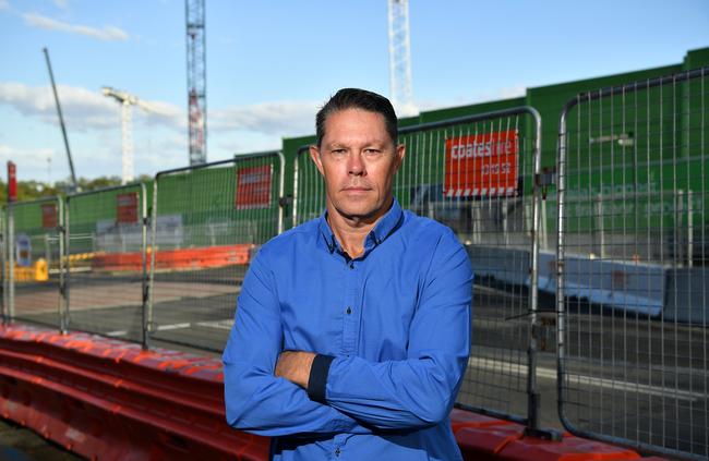 Paul Cook of the Showground residents action group near construction on Carrington Road in Castle Hill. Picture: AAP Image/Joel Carrett