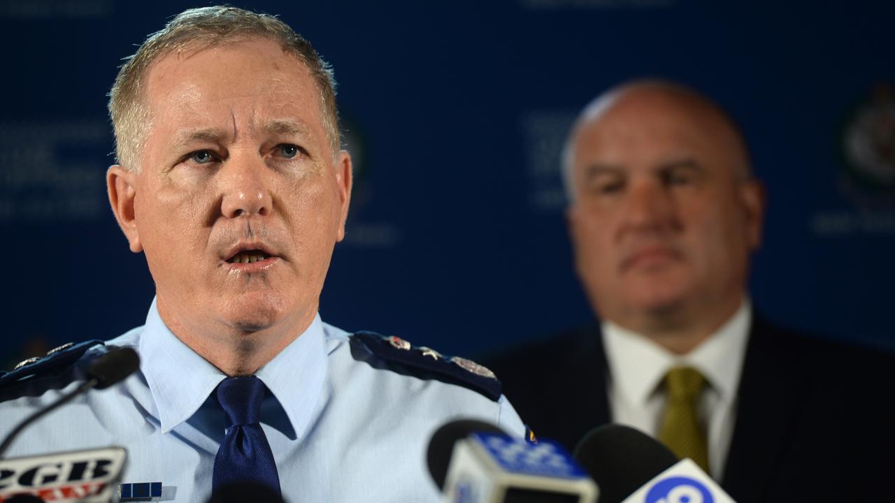 NSW Police Commissioner Mick Fuller and NSW Police Minister David Elliott address the media ahead of the launch of the border operation on Tuesday. Picture: NCA NewsWire / Jeremy Piper