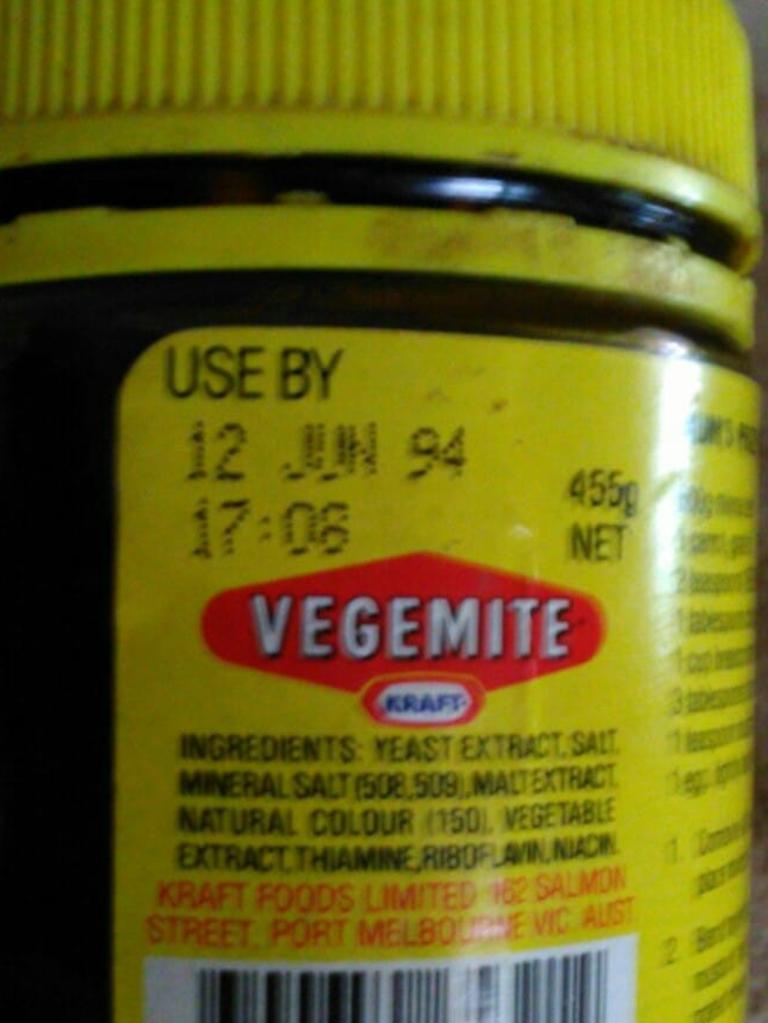 This jar of Vegemite has a use by date of June 12, 1994.