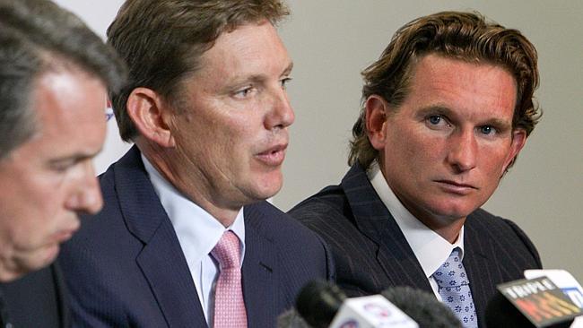 Former Bombers chairman David Evans and James Hird.