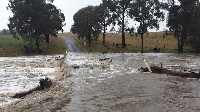 A flooded bridge on Mt Mitchell Rd in NSW. Picture: NSW SES