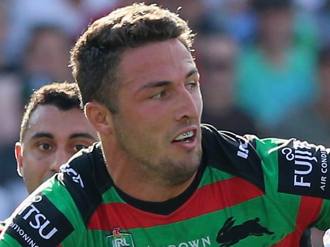 GOSFORD, AUSTRALIA - APRIL 21:  Sam Burgess of the Rabbitohs in action during the round seven NRL match between the South Sydney Rabbitohs and the Canberra Raiders  at Central Coast Stadium on April 21, 2018 in Gosford, Australia.  (Photo by Ashley Feder/Getty Images)