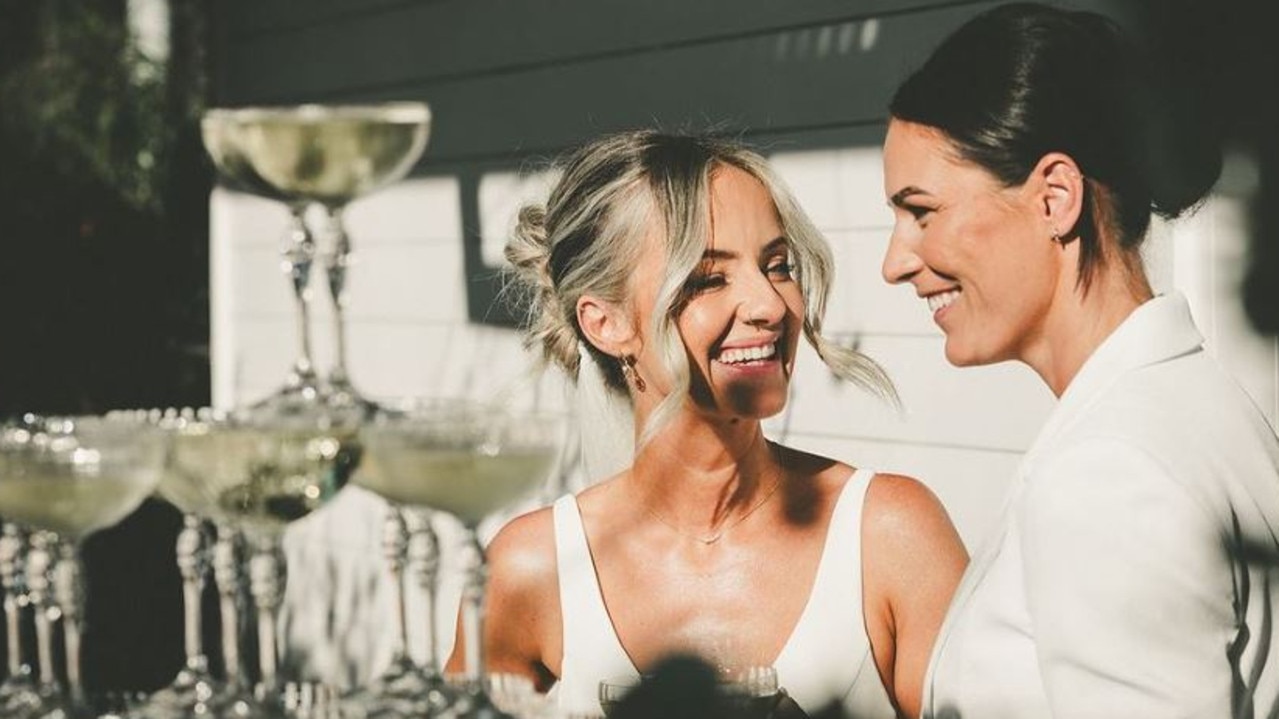 Matildas football star Emily Gielnik as seen in social media posts during her wedding to Temica Sayer.