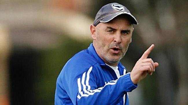 Melbourne Victory training at gosch's paddock. 12th of May , Melbourne Australia. Melbourne Victory coach Kevin Muscat during training. Picture : George Salpigtidis