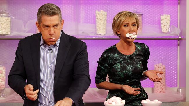 Cam Williams and Deborah Knight during a Marshmallow eating competition. Picture: Brad Hunter 