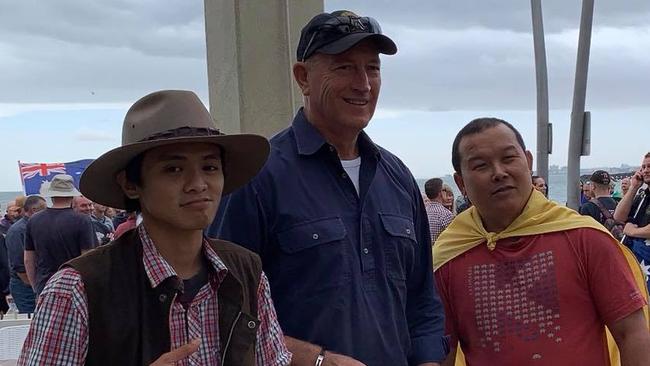 A social media post of Senator Fraser Anning, centre, at the St Kilda rally. 