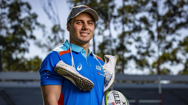 Trae Williams is ready to swap the track for rugby sevens to chase his Olympic dream. Picture: Brendan Hertel/QRU