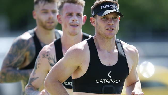 Adams completes a running session during Collingwood’s pre-season training. Picture: Michael Klein