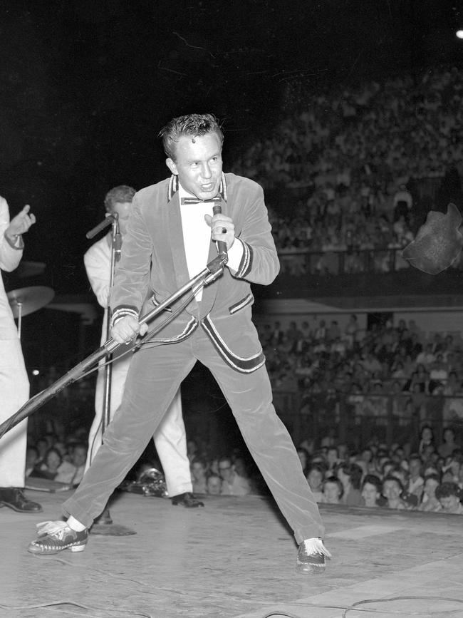 Johnny O’Keefe on stage in Brisbane in late 1959. Picture: Supplied