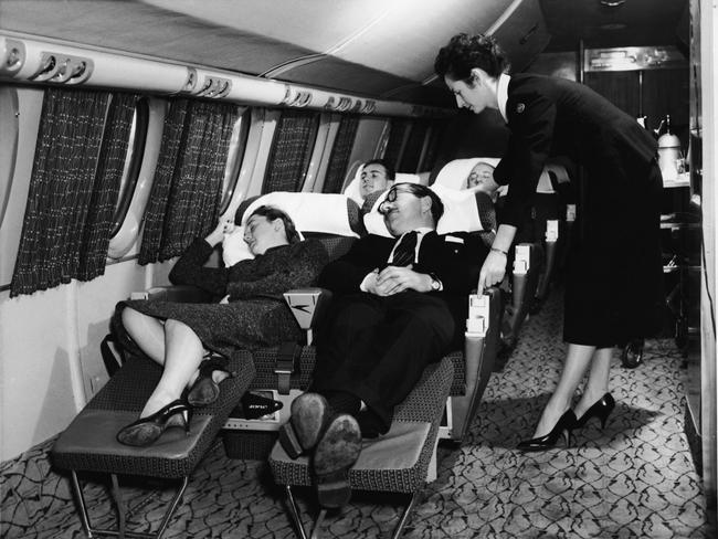 Sleeping passengers in the 1950s in first class.