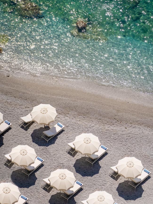 The hotel’s private beach, a rare find on the Amalfi Coast. Picture: Umberto D’Aniello.