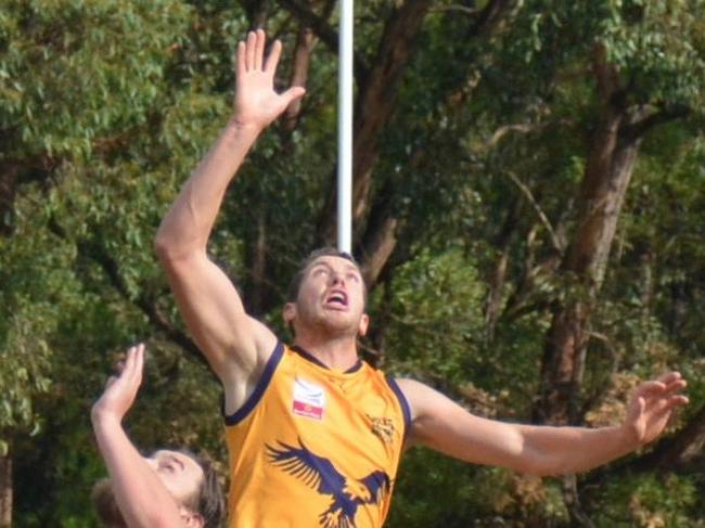 Michael Knoll goes up in the ruck for Vermont last year in the Eastern Football League (EFL).