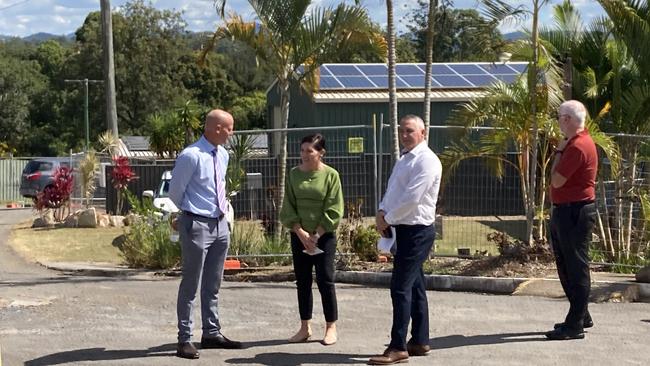 Old Gympie caravan park has been transformed into a housing for residents displaced by the February 2022 floods. Mayor Glen Hartwig and Minister Leeanne Enoch with staff on the site.