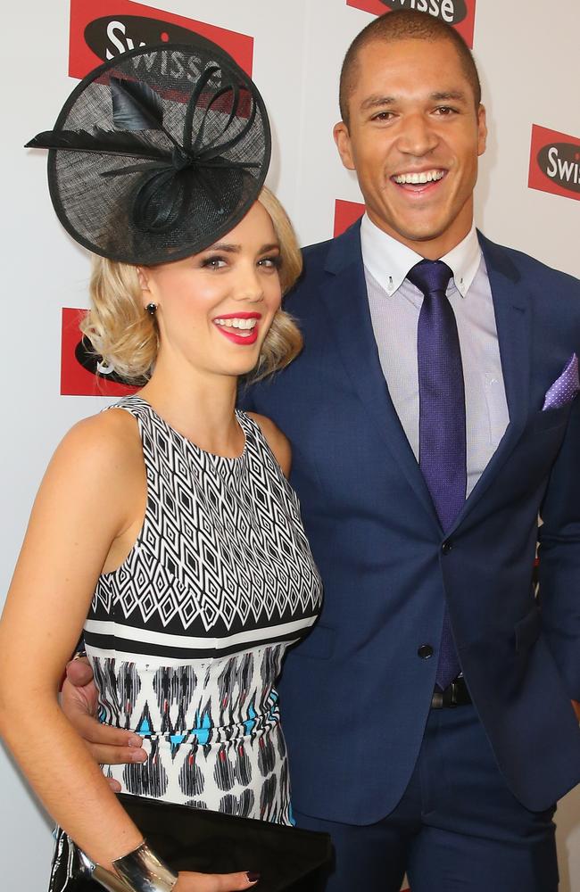 The man formerly known as Bachelor: Blake Garvey and the girl he rejected before hooked up with her again, Louise Pillidge, both in the Swisse Marquee on Cup Day. (Photo by Scott Barbour/Getty Images)