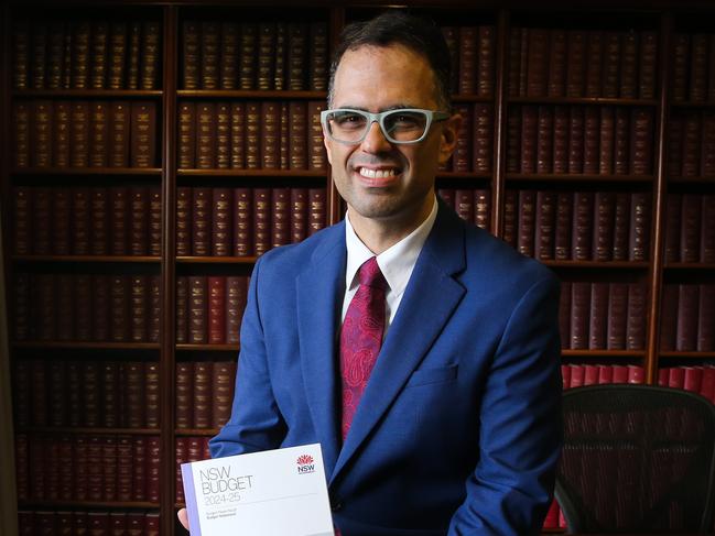 SYDNEY, AUSTRALIA : NewsWire Photos JUNE 17 2024: Treasurer Daniel Mookhey poses for a photo after reviewing  the NSW Budget 2024-25 budget papers at Parliament House in Sydney. Picture: Newswire / Gaye Gerard