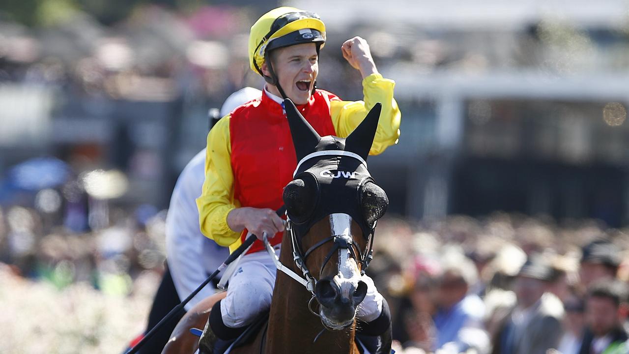 McDonald on Delectation after winning the 2015 VRC Sprint Classic, his first major success with Chris Waller.