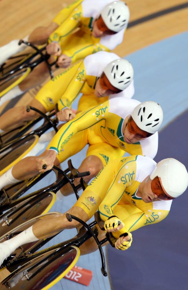 Jack Bobridge, Rohan Dennis, Michael Hepburn, and Glenn O'Shea in action on the track. Picture: Adam Head.