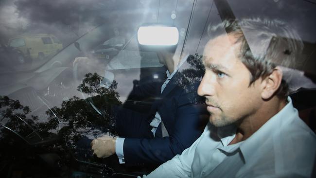 Mitchell Pearce leaving his house in Cremorne after the Australia Day video surfaced. Picture: Adam Yip