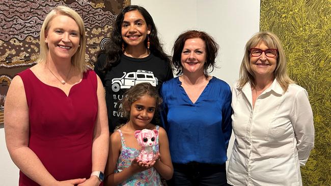 Minister for Industry Nicole Manison grants $450,000 to Honey Ant Dreamers co-writer and co-producer Anyupa Butcher. Pictured also is her daughter, producer Maggie Miles and Screen Territory’s Jennie Hughes.