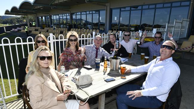 The connections of Galway, who won the first race celebrate a win on Coffs Cup Day.