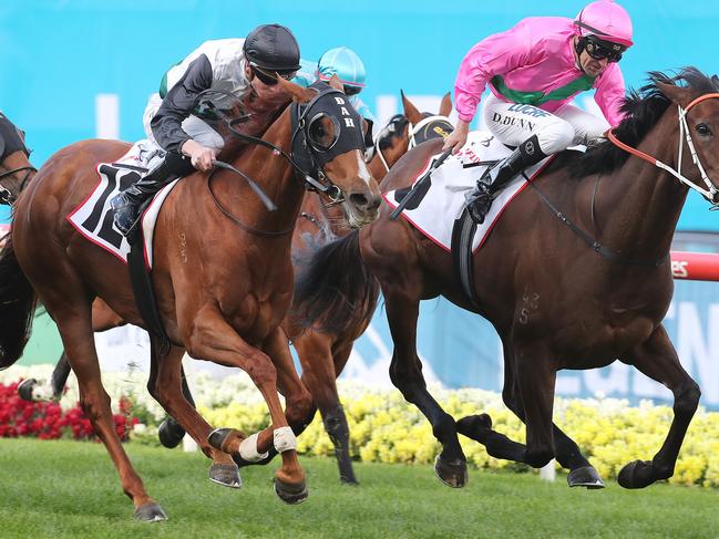 Cox Plate Race Day at Moonee Valley. 26/10/2019.   Race 10. The Powerful Solutions Stakes over 1600 meters.  Amangiri ridden by Dwayne Dunn wins the last  . Pic: Micheal Klein