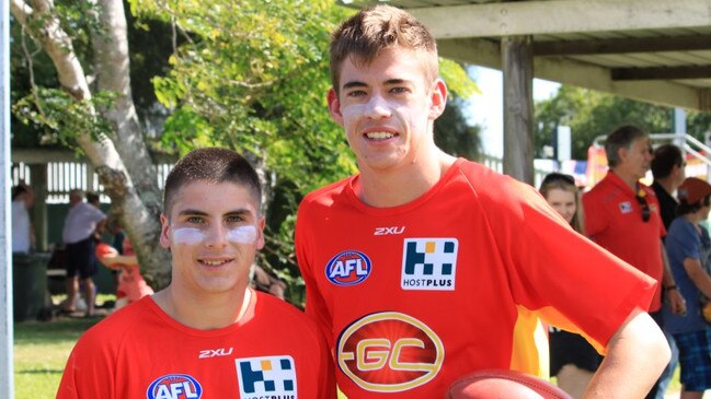 Stephen Mills (right) during his time playing for Gold Coast Suns in the NEAFL. Picture: Supplied.