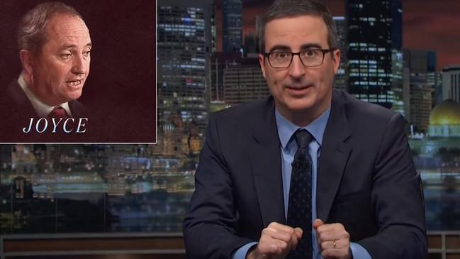 John Oliver takes a swipe at Barnaby Joyce’s affair.